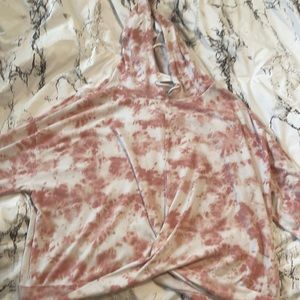 Pink and whit crop top with hoodie plus size